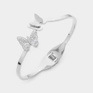 Silver Rhinestone Crystal Butterfly Cuff Bracelet Hinged Bangle